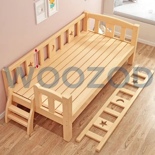 Woozod Modern Single Size Children's Bed with Barriers