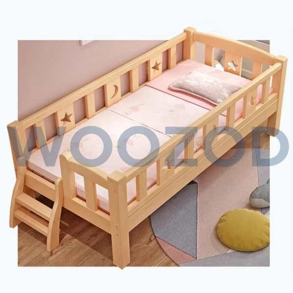 Woozod Modern Single Size Children's Bed with Barriers - Image 2