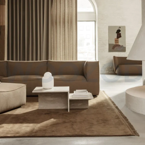 Woozod Monde Geometric Design Travertine Coffee Table - Image 2