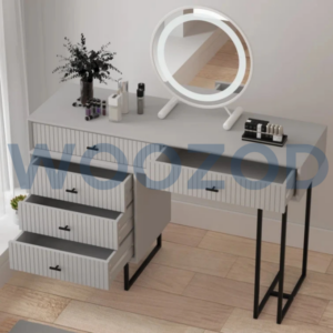 Woozod PEBBLE Grey Wide Vanity Table with Black Metallic Frame