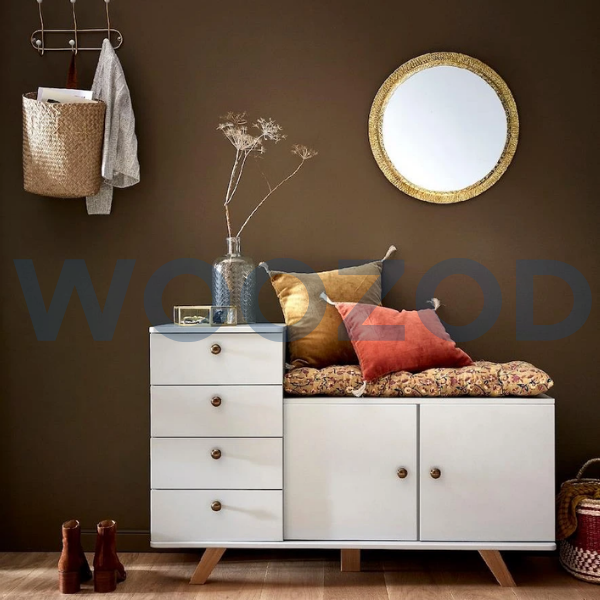 Woozod PRADEL Grey Modern Combo Chest of Drawers & Cabinet
