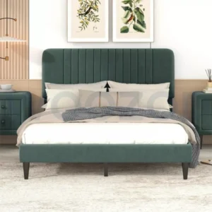 Woozod PRENA - Green Velvet Upholstery King Size Bed