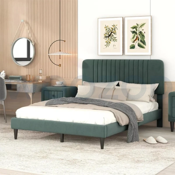 Woozod PRENA - Green Velvet Upholstery King Size Bed - Image 2