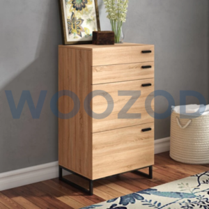 Woozod SALEM Oak Brown Mini Side Dresser with Black Metallic Frame