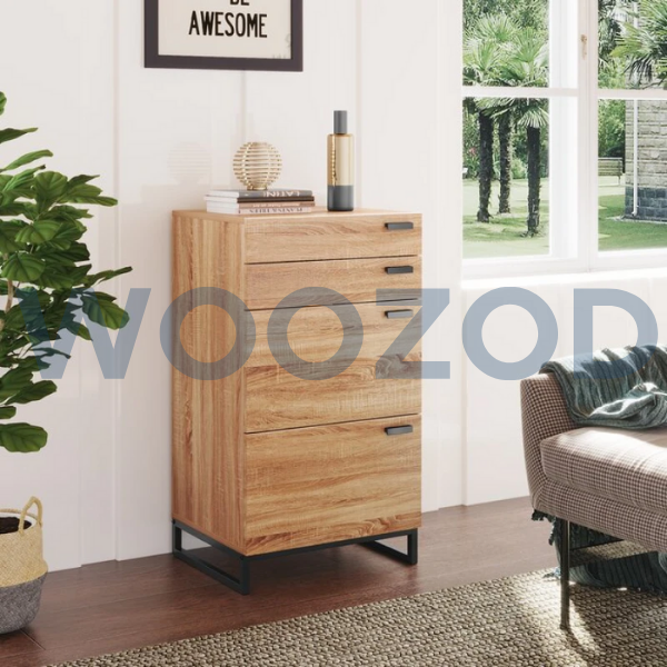 Woozod SALEM Oak Brown Mini Side Dresser with Black Metallic Frame - Image 2