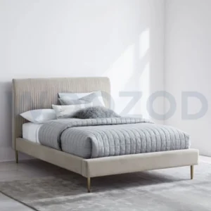 Woozod SAREER - Beige Velvet Upholstery King Size Bed