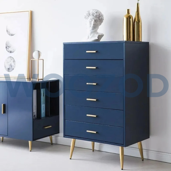 Woozod SEA Four Drawer Chest Blue with Oak Brown Legs - Image 2