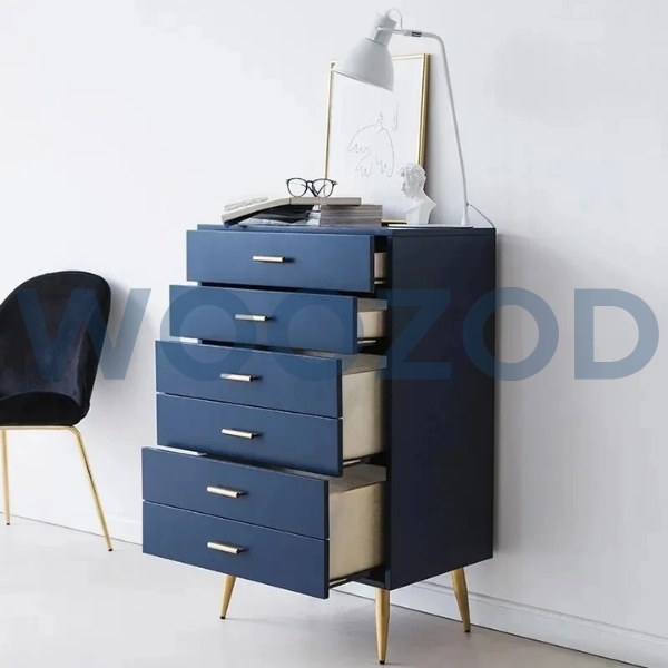 Woozod SEA Four Drawer Chest Blue with Oak Brown Legs - Image 3