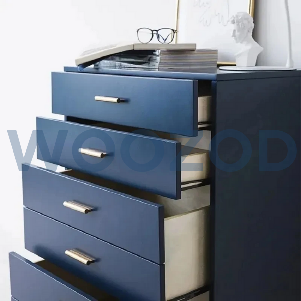 Woozod SEA Four Drawer Chest Blue with Oak Brown Legs - Image 4