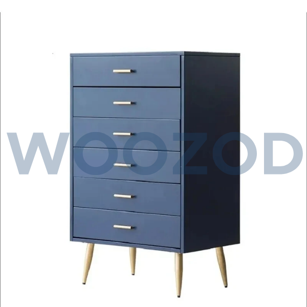Woozod SEA Four Drawer Chest Blue with Oak Brown Legs - Image 5