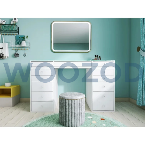 Woozod TRENDY White Dressing Table with Glass Top