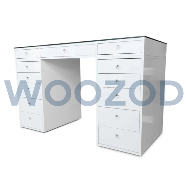 Woozod TRENDY White Dressing Table with Glass Top - Image 2