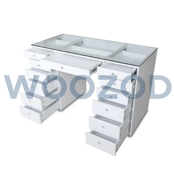 Woozod TRENDY White Dressing Table with Glass Top - Image 3