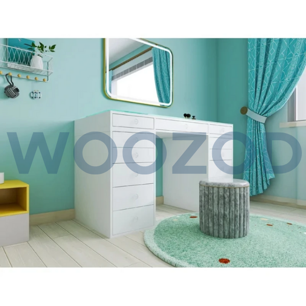 Woozod TRENDY White Dressing Table with Glass Top - Image 4