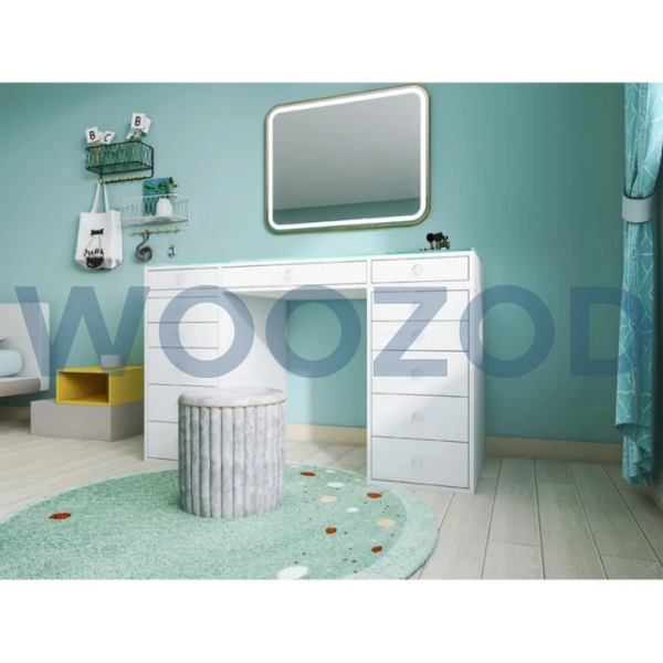 Woozod TRENDY White Dressing Table with Glass Top - Image 5
