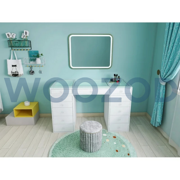 Woozod TRENDY White Dressing Table with Glass Top - Image 6