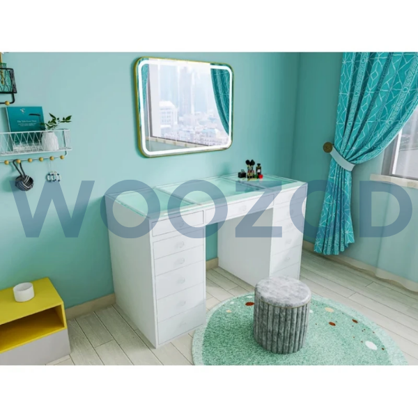 Woozod TRENDY White Dressing Table with Glass Top - Image 7