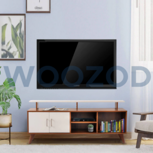 Woozod TV Console in Brown and White