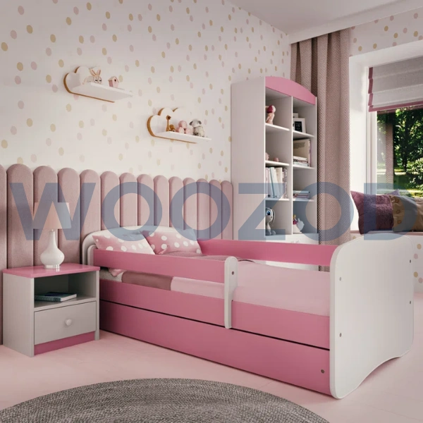 Woozod Tula Modern Design Pink & White Kids Bed with Storage Drawer