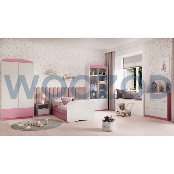 Woozod Tula Modern Design Pink & White Kids Bed with Storage Drawer - Image 6