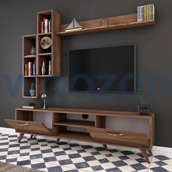 Woozod VERTA Urban Style Media Wall Unit in Walnut Brown - Image 2