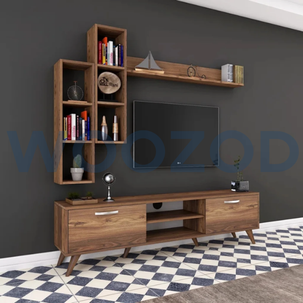 Woozod VERTA Urban Style Media Wall Unit in Walnut Brown - Image 3