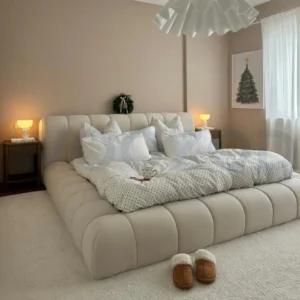Woozod Velto Light Beige King Size Bubble Bed - Modern Luxury with Unique Design