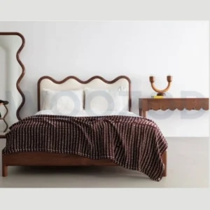 Woozod WAVES - Walnut Brown Scalloped Queen Size Bed