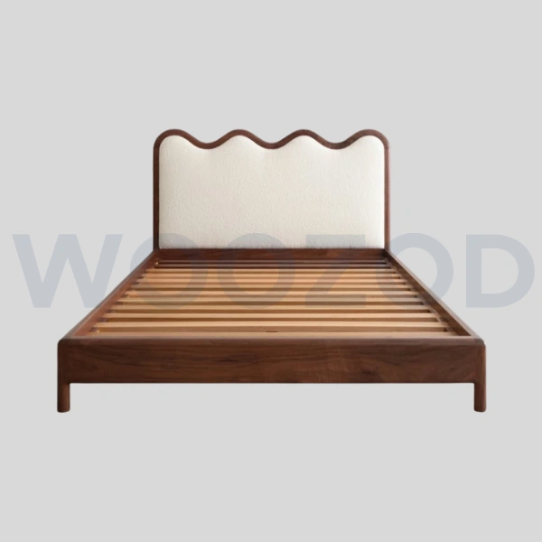 Woozod WAVES - Walnut Brown Scalloped Queen Size Bed - Image 3