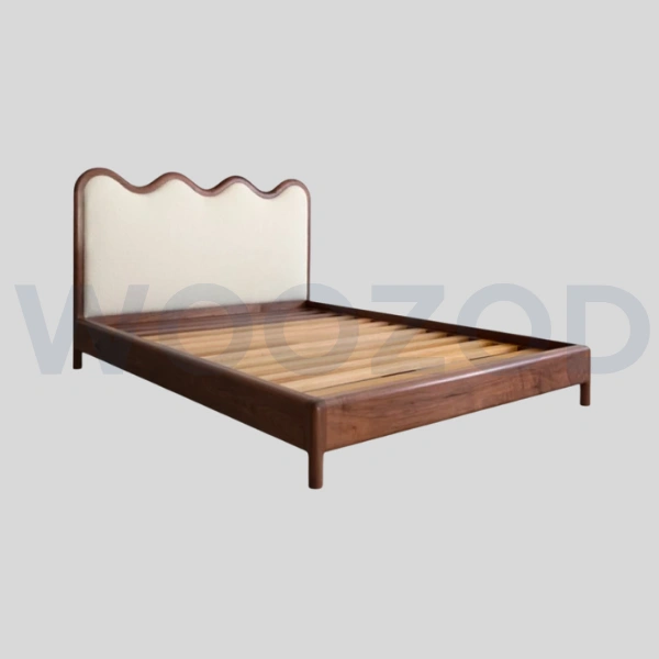 Woozod WAVES - Walnut Brown Scalloped Queen Size Bed - Image 4