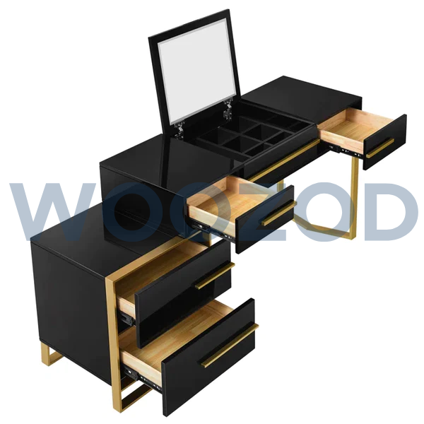 Woozod Wide Vanity with Mirror Wooden Dressing Table - Image 2