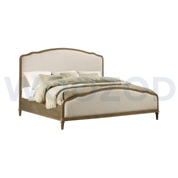 Woozod Zyra Victorian Style Walnut Brown & Beige King-Size Bed - Classic Elegance with Royal Detailing