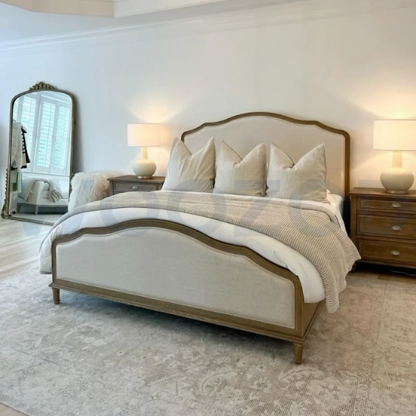 Woozod Zyra Victorian Style Walnut Brown & Beige King-Size Bed - Classic Elegance with Royal Detailing - Image 3